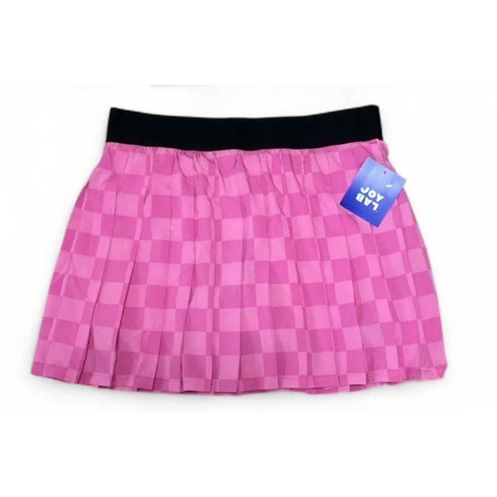 Joy Lab Skirt Skort Women’s S Pink Checkered Pleated Built-In Bike Shorts NWT